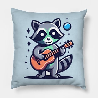 Raccoon Guitarist - Cute Funny Kawaii Pillow