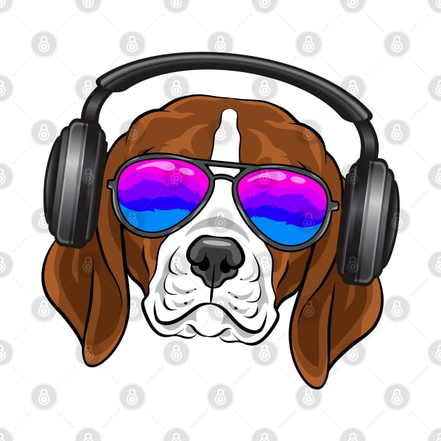 A cool beagle with glasses, headphones, music by theanimaldude