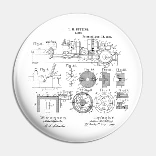 Lathe woodworking Vintage Patent Hand Drawing Pin