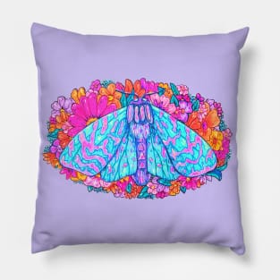 Vibrant Botanical Moth Painting Pillow