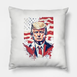 Donald Trump, the 45th president of USA in patriotic red,blue and white! Pillow