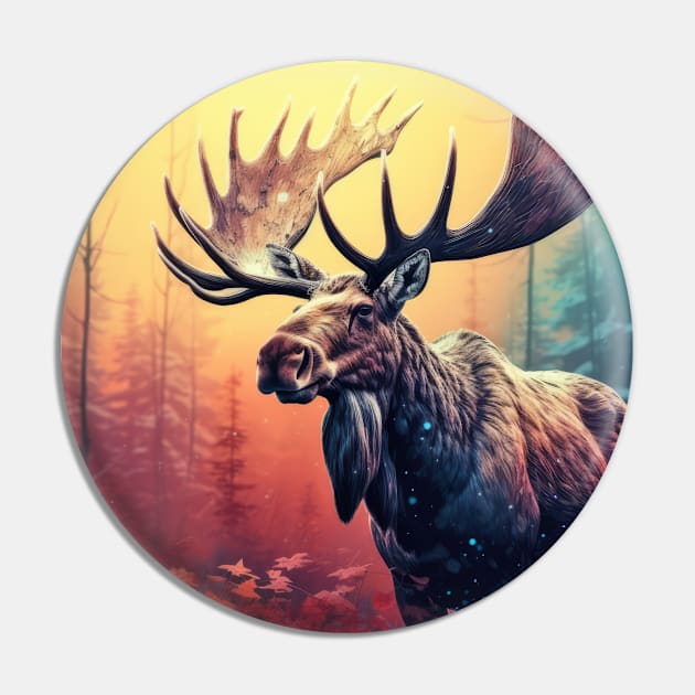 Moose Animal Wildlife Wilderness Colorful Realistic Illustration Pin by Cubebox