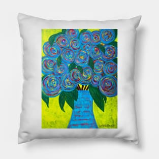 Blue Vase Bright Flowers Pillow