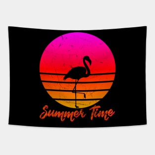 Summer-Time Flamingo Sunset Beach Tapestry