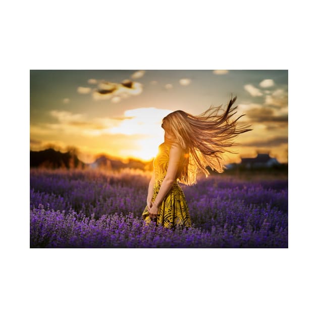 Young woman in blooming lavender field by naturalis