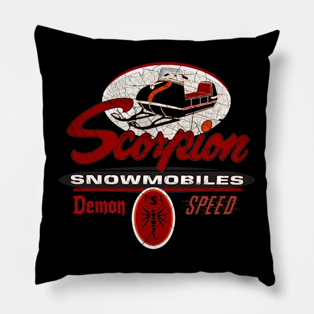 Scorpion Vintage Snowmobiles USA Pillow by Midcenturydave