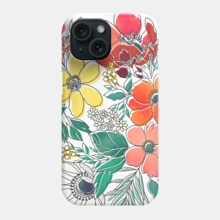 Cute girly pink floral hand drawn design Phone Case