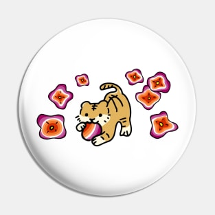 Tiger Pride Flag (Lesbian) with Cute Flower Drop (LGBTQ+ Pride Month) Pin