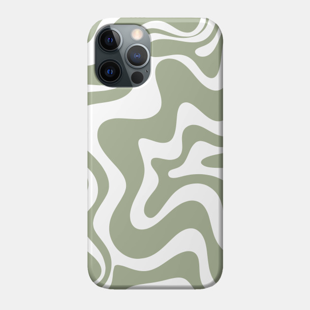 Liquid Swirl Retro Abstract Pattern in Sage Green and White - Funky Design - Phone Case