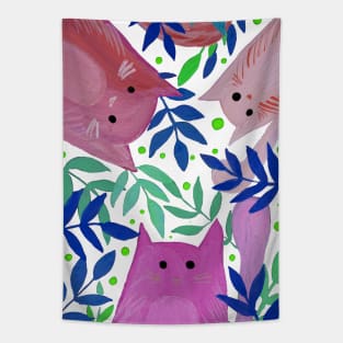 Cats and branches - blue and pink Tapestry