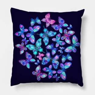 Watercolor Fruit Patterned Butterflies - aqua and sapphire Pillow