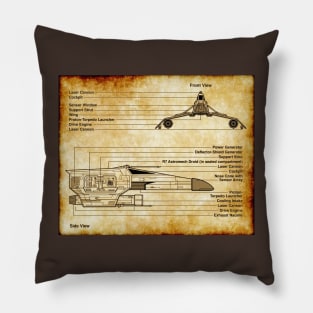 Obsolete Space Fighter Parchment Blueprint Pillow