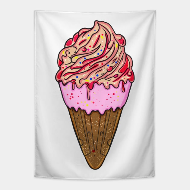 Tasty strawberry ice cream cone Tapestry by jen28