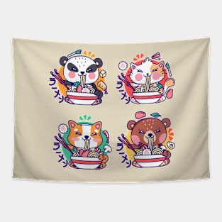 Cute Animals Eat Ramen Kawaii - Packs Tapestry