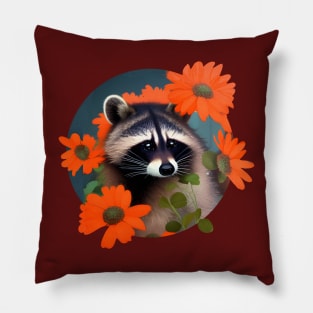 Raccoon flowers Pillow