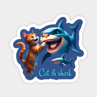 Cute  Cat play with a funny shark Magnet