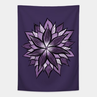 Purple Mandala Like Ink Drawn Abstract Flower Tapestry