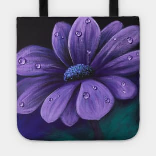 aesthetic spring flower painting  rain drops purple daisy flower Tote