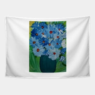 Blue flowers bouquet in a metallic turquoise vase Tapestry