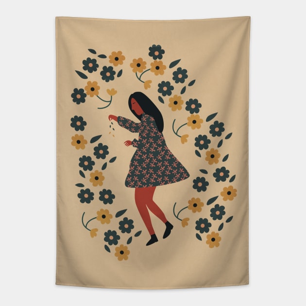 Woman Floral - Garden Boho Tapestry by Colorable