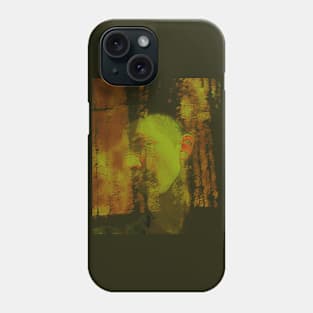 Portrait, digital collage and special processing. Masterpiece. Man looking to car window, reflection. Autumn. Dim, yellow, orange. Phone Case