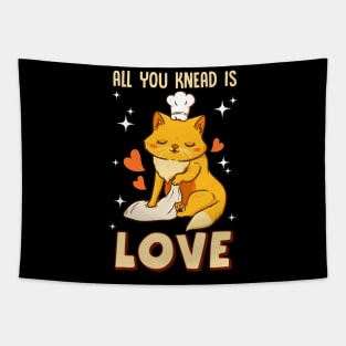 Cute & Funny All You Knead Is Love Cat Kneading Tapestry