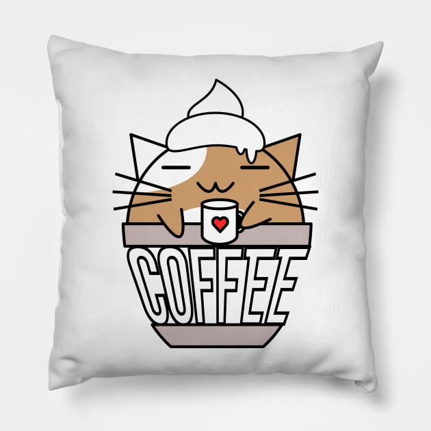 Meowcha in cup Pillow by coffeewithkitty