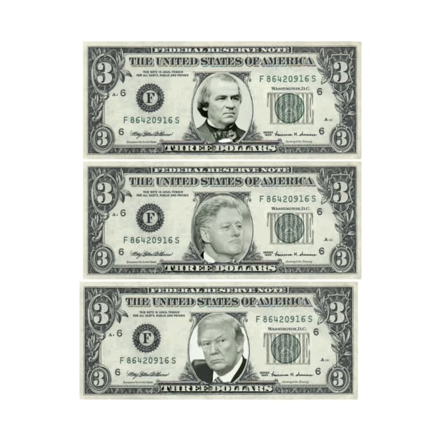 Impeached Presidents on Three Dollar Bills by Naves