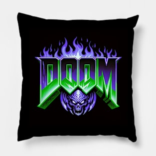 Doom logo Purple and Green flames Pillow