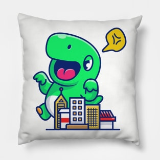 Angry Dinosaur Destroy City Cartoon Pillow