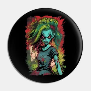 Comic book Anime style evil zombie girl lots of color mix of bright colors horror inspired Pin