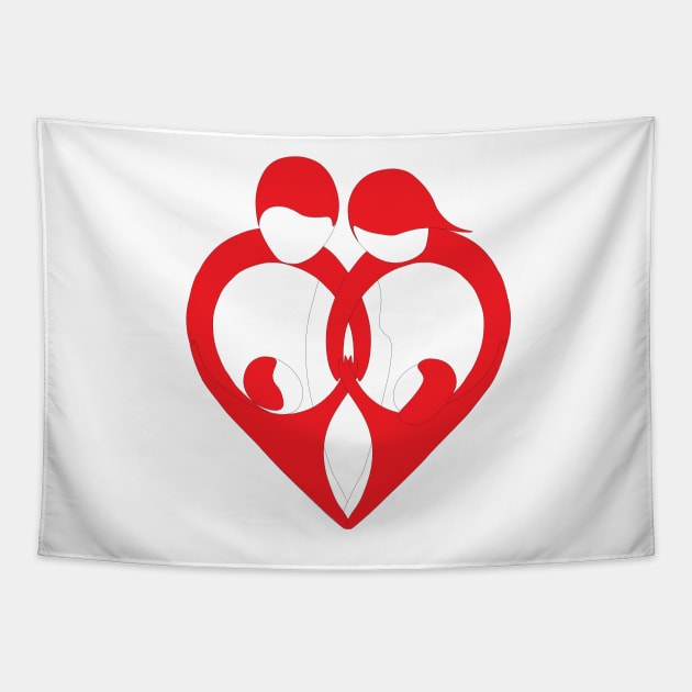 Heart shaped family logo. Mother, father, little boy and little girl Tapestry by NxtArt