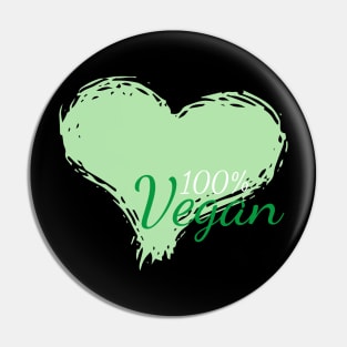 100% Vegan With a heart Pin