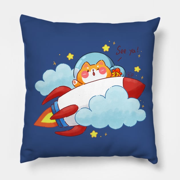 Shiba Inu Rocket Space Pillow by Nas.ArtSpace