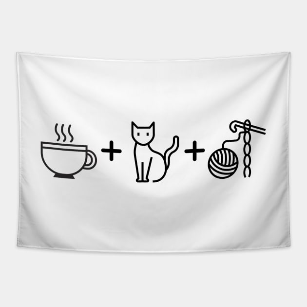 Coffee, Cats & Crochet - white Tapestry by Tee's Tees
