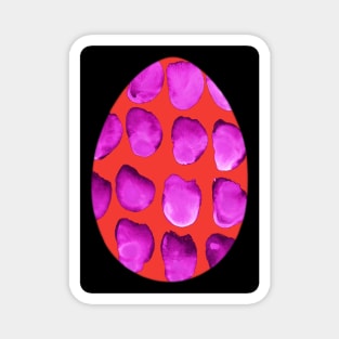 Easter egg - animal print with stains, isolated on black background. Simple red and violet boho watercolor. Design for background, cover and packaging, Easter and food illustration, greeting card. Magnet