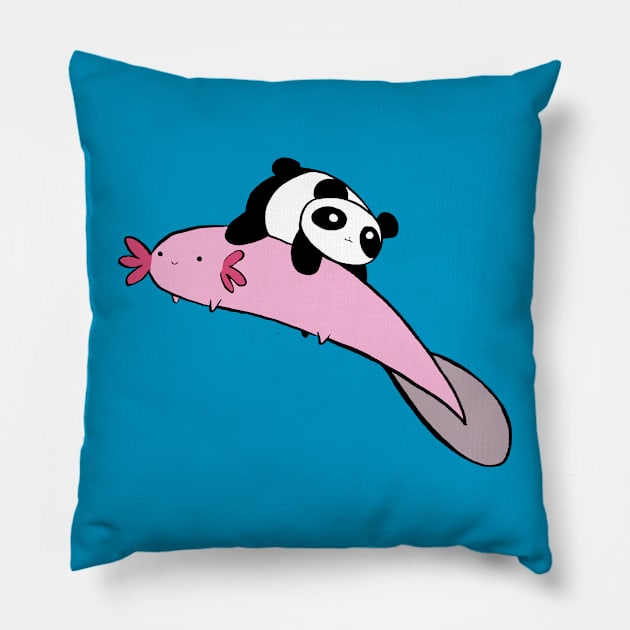 Little Panda and Big Axolotl Pillow by saradaboru