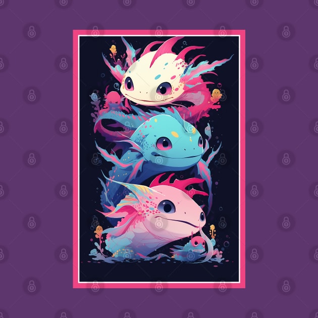 Cute Axolotl Anime Art Design | Cute Animals | Axolotl Hentaii Chibi Kawaii Design by AlNoah