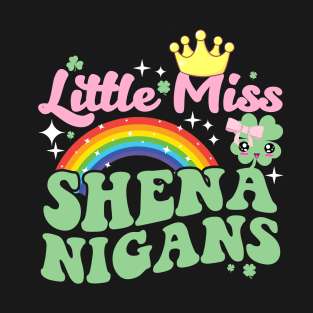 Little Miss Shenanigans St Patricks Day Cute Girl Clover T-Shirt