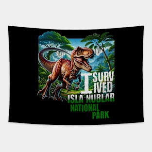 Jurassic Dino I survived National Park Jungle Scene Distressed Look Tapestry