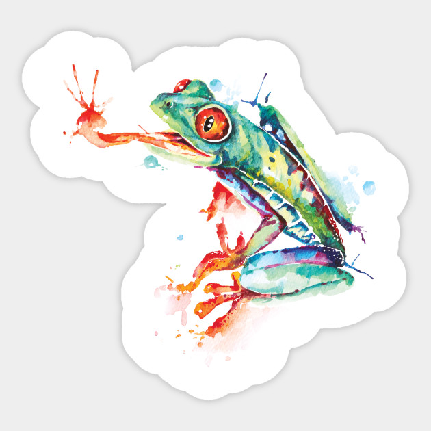 Green Frog Painted With Watercolor Green Frog Sticker Teepublic