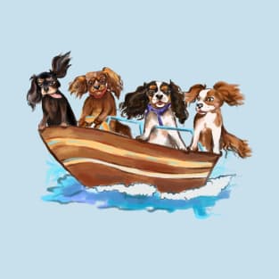 4 Cavalier King Charles Spaniels on a Boat T-Shirt