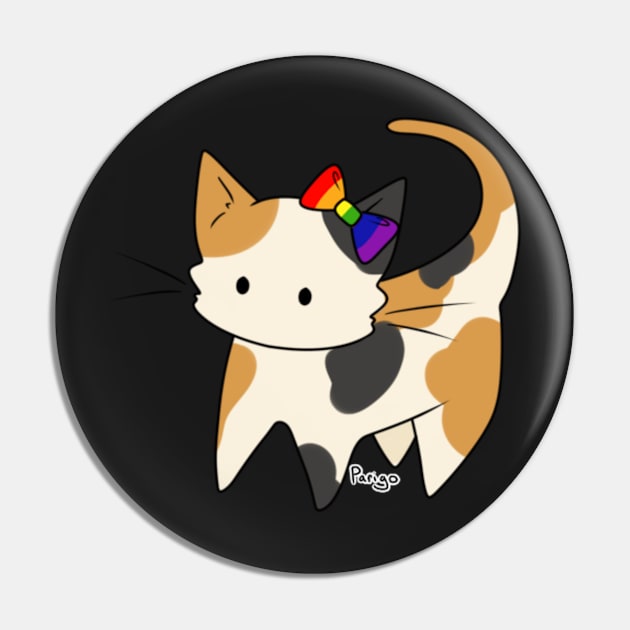 Gay Pride Calico Kitty Ear Bow Pin by parigok