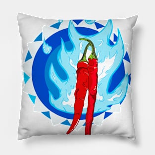 Chili Pepper Blue Flames Logo Pillow