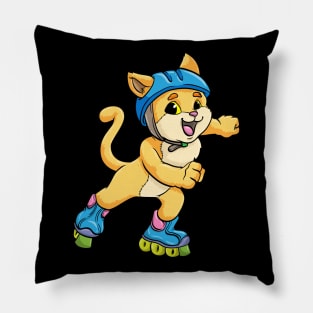 Cat as Inline skater with Inline skates and Helmet Pillow