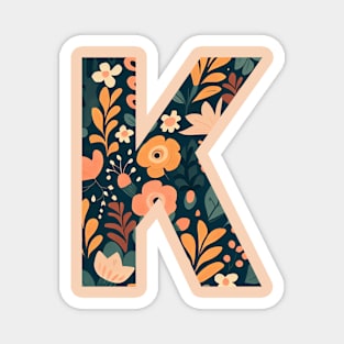 Whimsical Floral Letter K Magnet