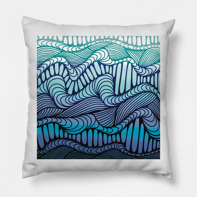 Beautiful Purple and Blue Zentangle Waves, Digital Illustration Pillow by cherdoodles