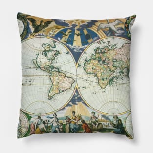 Antique World Map by Pieter Goos, 1666 Pillow