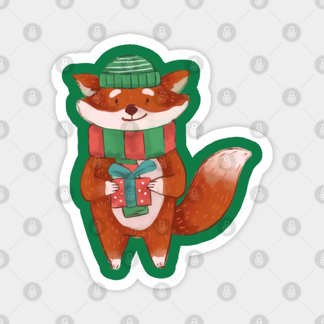 Fox Christmas Present Theme Magnet by JuanesArtShop