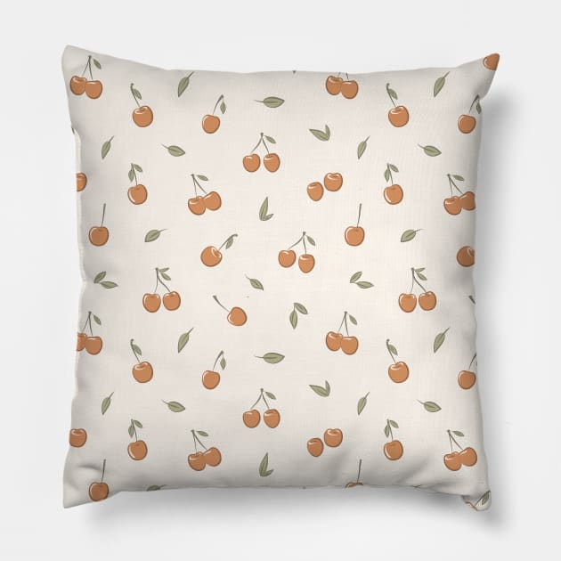 Boho Cherry Pattern Spring Cherries Pillow by sziszigraphics